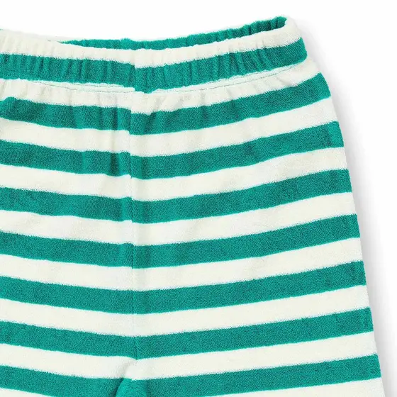Sense Organics Pyjama Frottee Long John Petrolgrün Weiß Geringelt