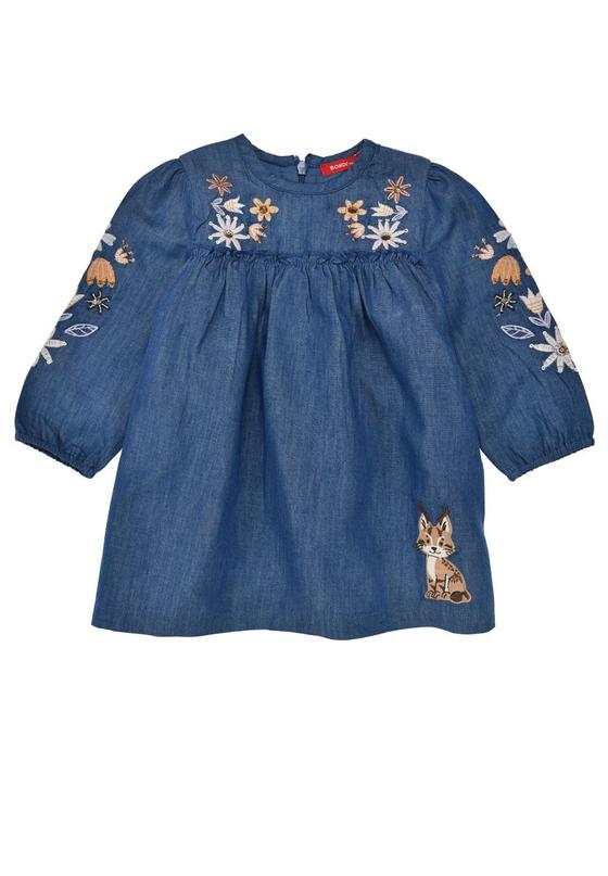 Kleid in Jeansoptik mit Applikationen, Baumwolle