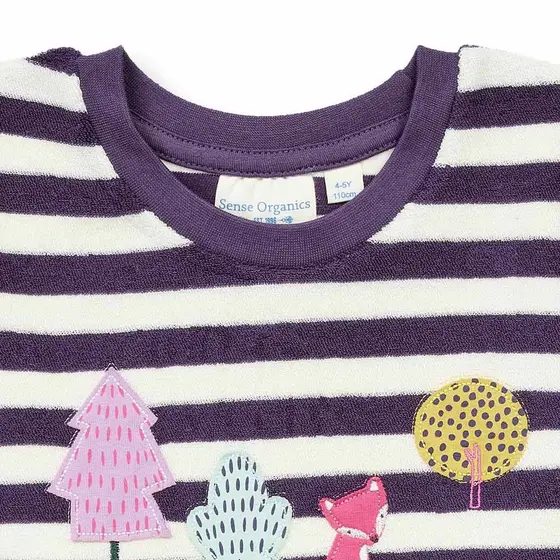 Sense Organics Pyjama Frottee Long John Pflaume Weiß Geringelt