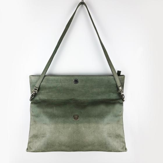 goldmarie Handtasche DOU DREIECK Muster Vintage - olive-creme - 33x18cm
