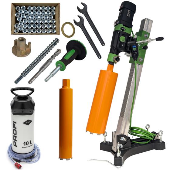 Eibenstock Diamant-Kernbohreinheit mit Softschlagfunktion DSE 200 <br> inklusive 2x Diamant Nass-Trocken-Bohrkrone, Wasserdruckbehälter & Befestigungsset