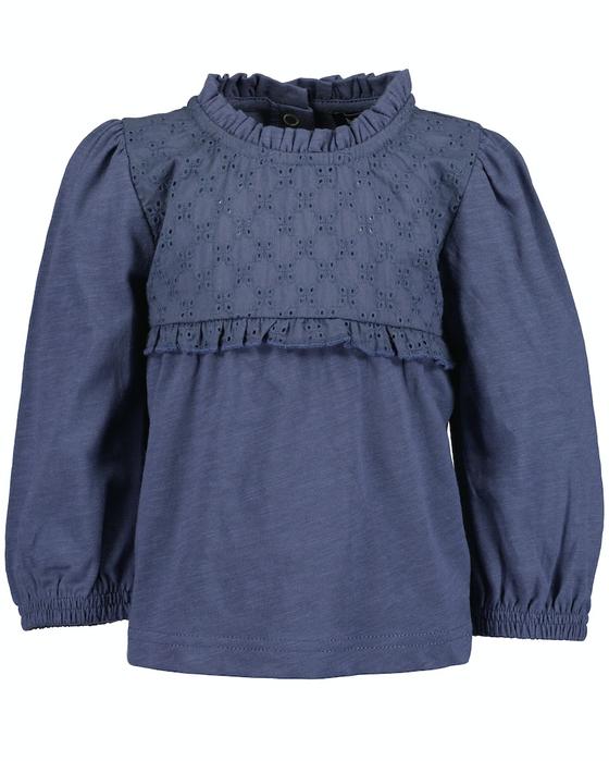 Langarmshirt mit Spitzeneinsatz, jeansblau
