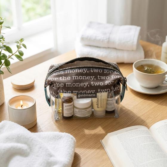 goldmarie Kosmetiktasche "Money Babe small" Transparent grau-hellgrau-türkis-weiß