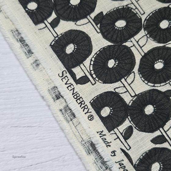 Flowers black Slub Cotton Poplin Sevenberry