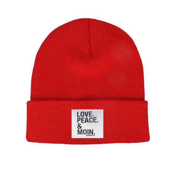goldmarie Beanie Mütze LOVE PEACE MOIN - rot