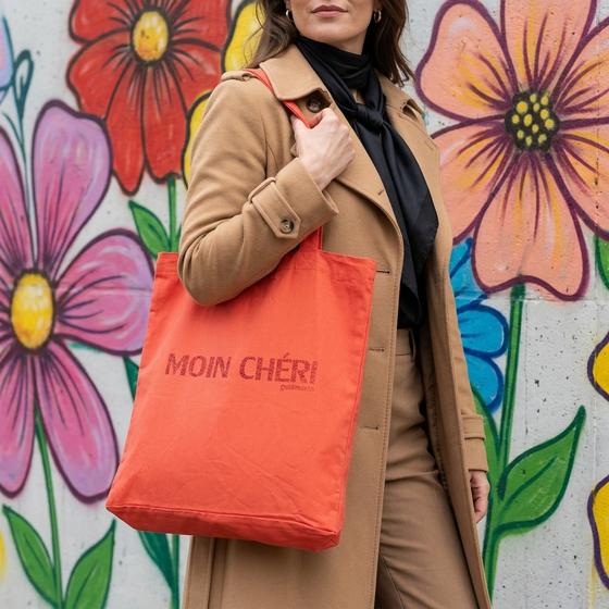 goldmarie Shopper MOIN CHÉRI Tasche - orange-rot mit Glitzer - 38x38cm