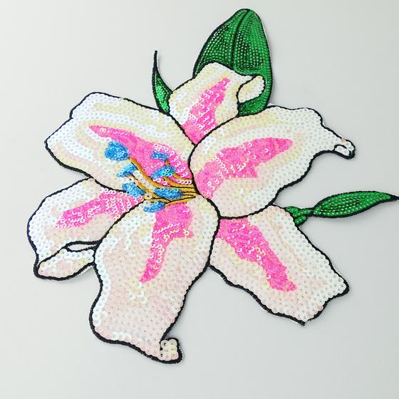 goldmarie Pailletten Patches BLUME - pink-weiß-grün - 26x20cm