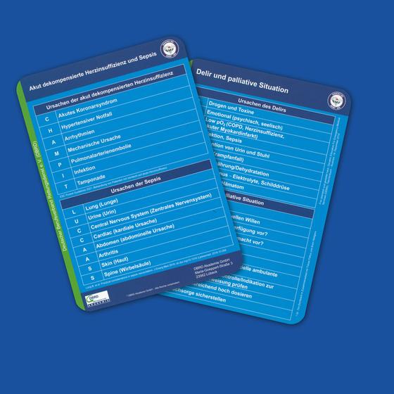 Taschenkarte GEMS - Delir und palliative Situation/ akut dekomp. Herzinsuff und Sepsis, beide Seiten