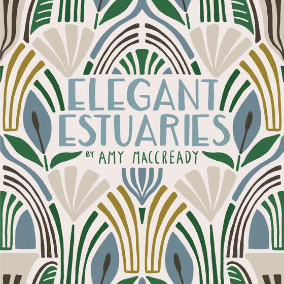Elegant Estuaries von Cloud9 Fabrics – Bio-Baumwollstoff mit geometrischen Art-déco-Mustern und floralen Designs in Naturtönen