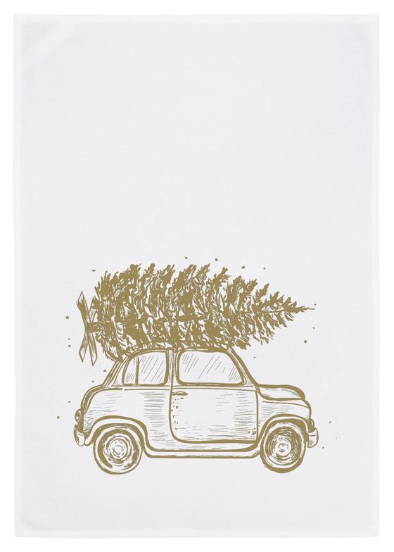 17;30 made in Hamburg Geschirrtuch AUTO WEIHNACHTSBAUM weiß-gold 