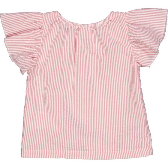 Müsli by Green Cotton Seersucker Frill Bluse Stripe Balsam Cream Bubblegum