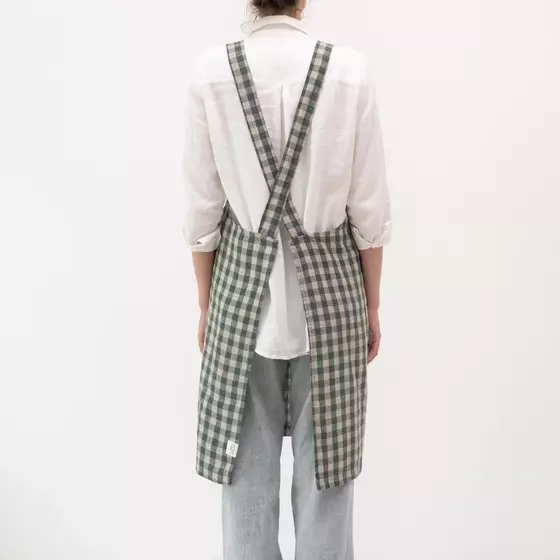 Leinen Schürze Green Gingham