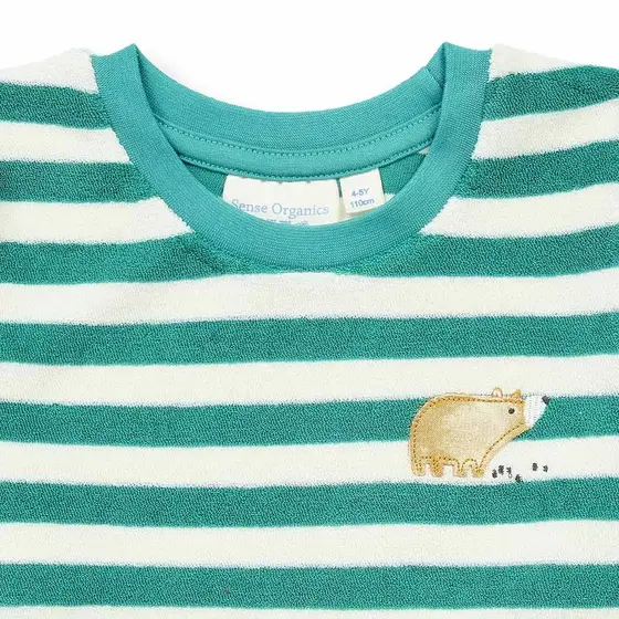 Sense Organics Pyjama Frottee Long John Petrolgrün Weiß Geringelt