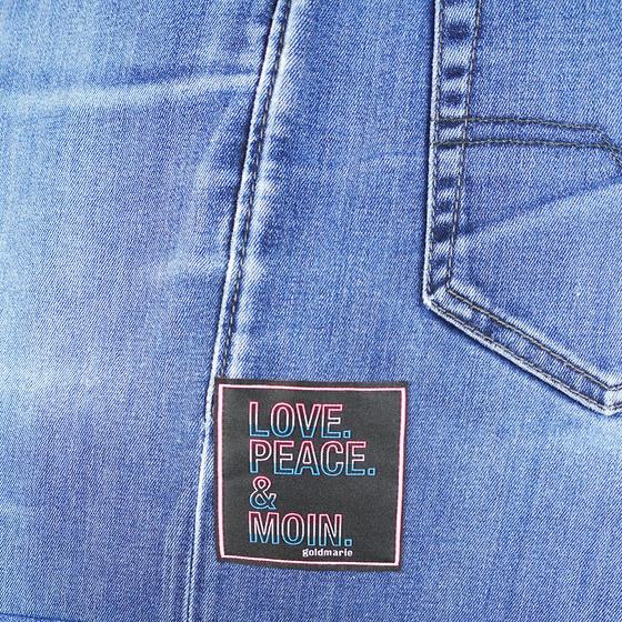 goldmarie Shopper Tasche JEANS Recycelt - LOVE PEACE MOIN - reversible - denim washed - 37x38x15cm