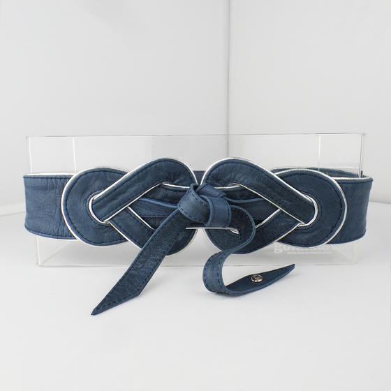 goldmarie Wickelgürtel Double-8 Leder dunkelblau-silber