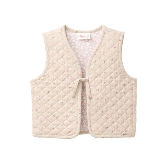 People wear Organic Wende Steppweste Floral Sand