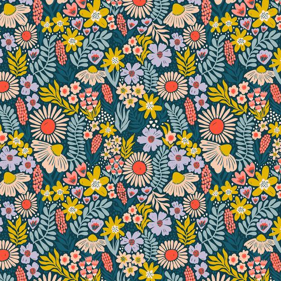 Großflächiger Baumwollstoff mit farbenfrohen Blumen aus der Kollektion Petals in the Sun – After the Rain von Sandra Hutter