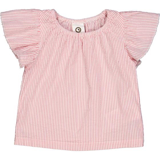 Müsli by Green Cotton Seersucker Frill Bluse Stripe Balsam Cream Bubblegum