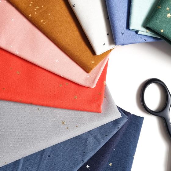 Cotton + Steel - Freckles Baby Blues Unbleached Metallic Fabric - Basics 