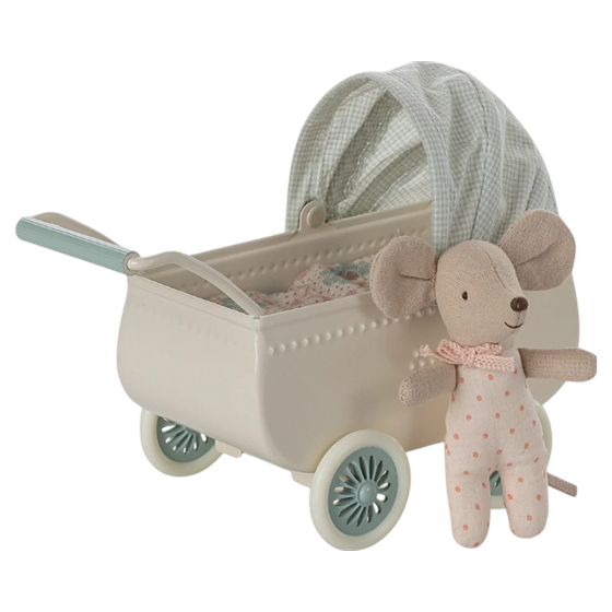 Maileg Kinderwagen mit Babymaus Minze