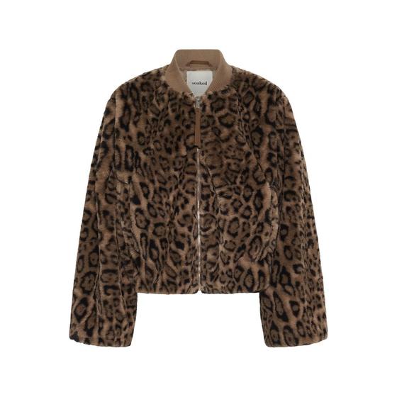 SOAKED Bomber Jacke Teddyfell SLEstacia Leo-Muster 30409649 -  braun-schwarz