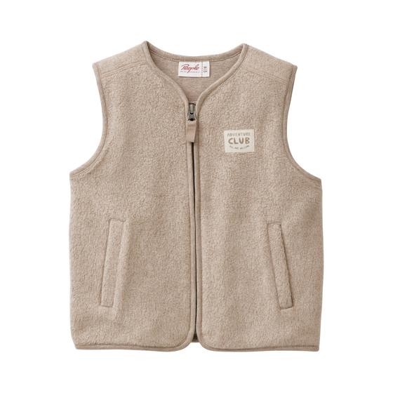 People wear Organic Fleece Weste Mélange Dunkelsand 