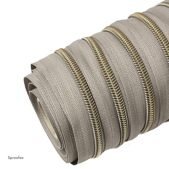 Endlos Reißverschluss warmes grau altmessing metallisiert für Taschen nähen Made in Germany