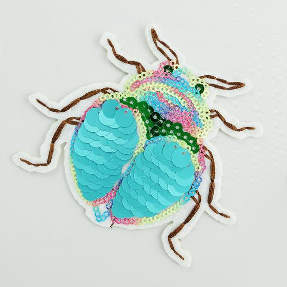 goldmarie Pailletten Patches KÄFER - hellblau-bunt - 9x13cm
