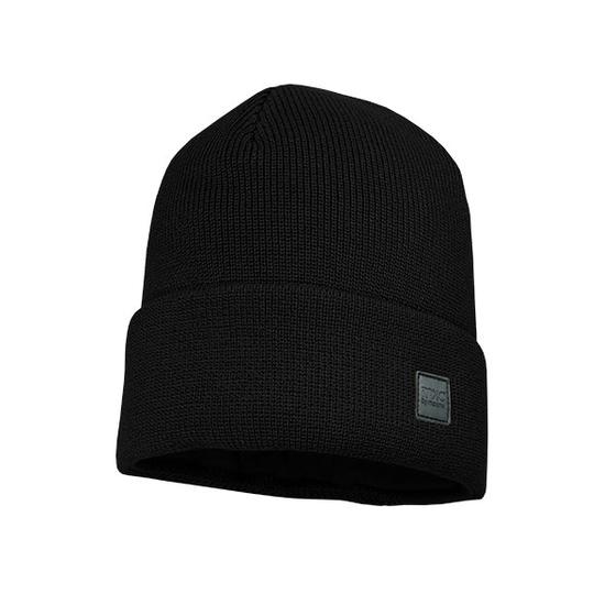 Strickbeanie mit Umschlag, gefüttert, reine Baumwolle, schwarz
