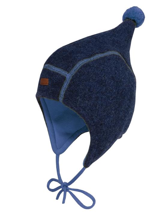 Inkamütze aus Wollfleece mit Baumwollfutter, blau