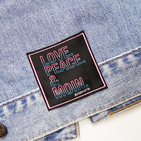 goldmarie Jeansweste LOVE PEACE MOIN - NR 06426 - Recycelt aus einer Jeansjacke - denim washed