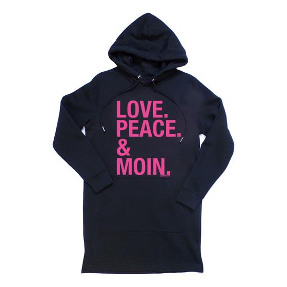 goldmarie Hoodie Sweatkleid LOVE PEACE MOIN - schwarz-pink 