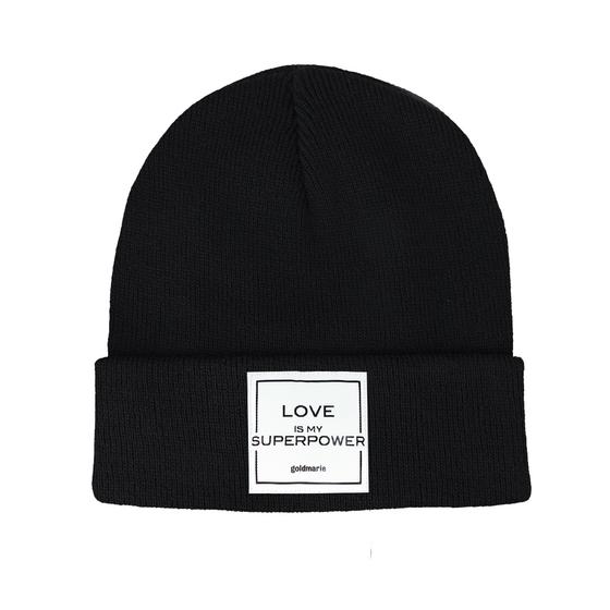 goldmarie Beanie Mütze LOVE IS MY SUPERPOWER schwarz 
