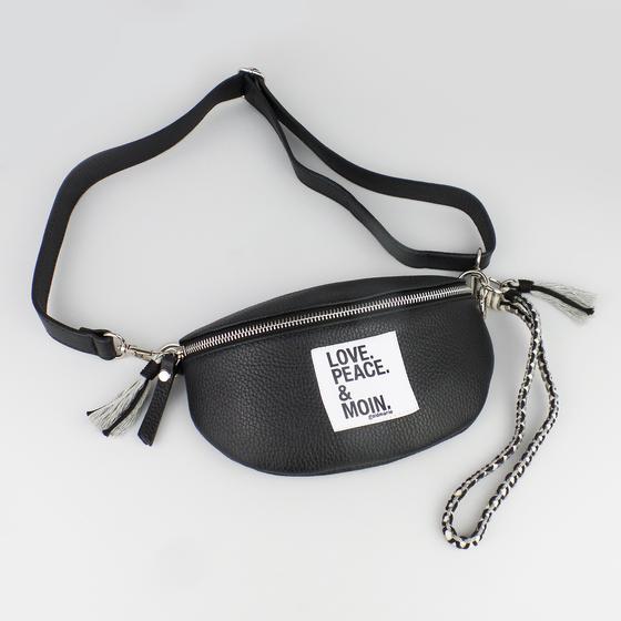 goldmarie Gürteltasche HIPBAG LOVE PEACE MOIN Leder schwarz-grau
