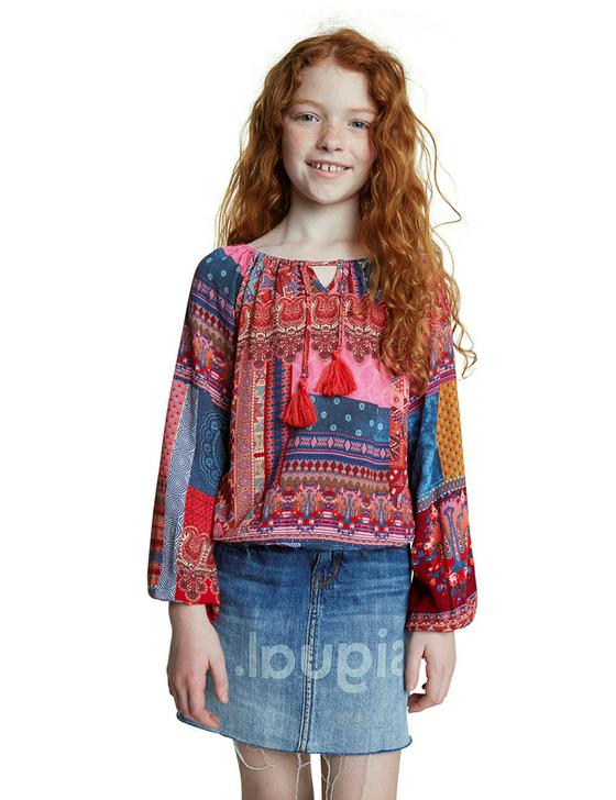 Bluse "Minime" mit gerafften Bündchen und aufgenähten Troddeln