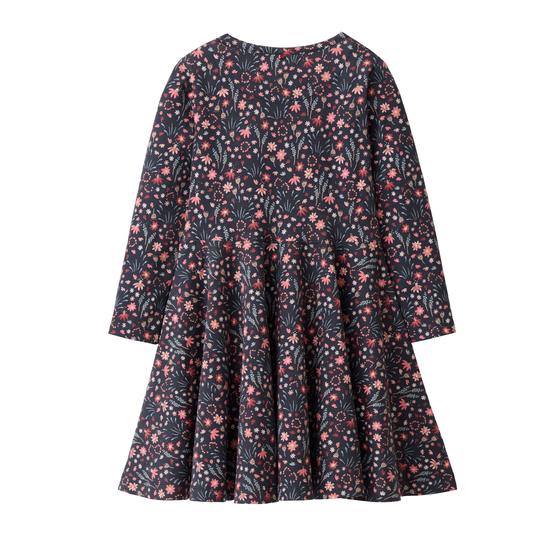 People wear Organic Langarm Kleid Mille Fleurs Dunkelblau