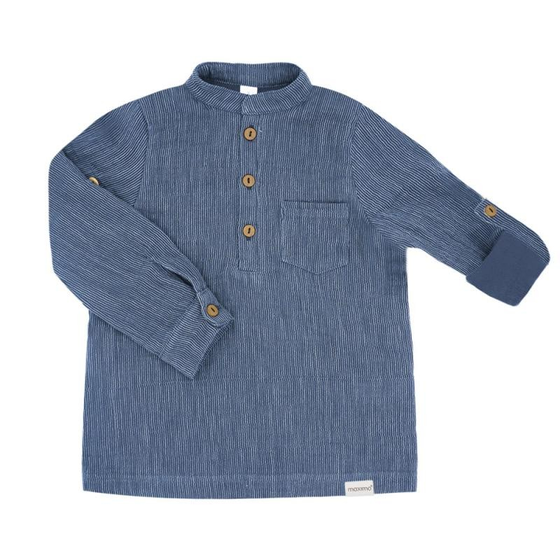 Musselin-Hemd, Biobaumwolle, GOTS-zertifiziert, blau-gestreift