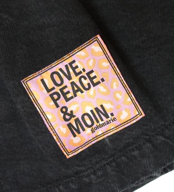 goldmarie Jeansjacke LOVE PEACE MOIN - Ethno Stickmuster mit Pompoms - denim schwarz 