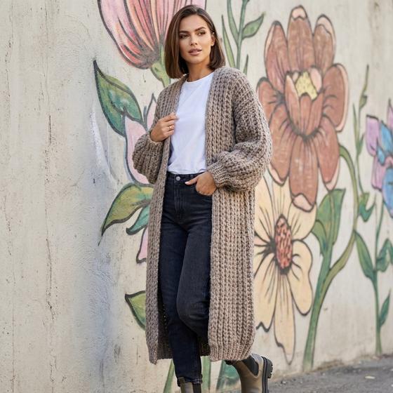 goldmarie Maxi Strickjacke LOVE Peace Moin - Grobstrick - braun
