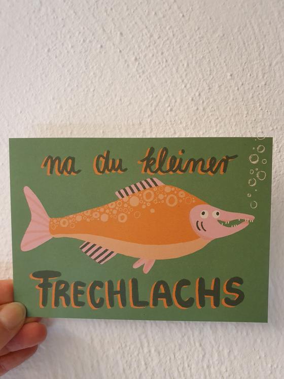 Postkarte Frechlachs von Slinga Illustration