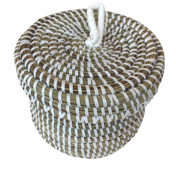 EA-Deco Korb mit Deckel klein mini natur/weiß
