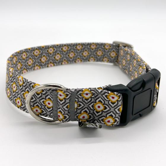 Halsband M - Feincord grau-senfgelb