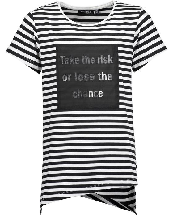 Weiches leichtes T-Shirt "Take the risk ...", schwarz-weiß-gestreift