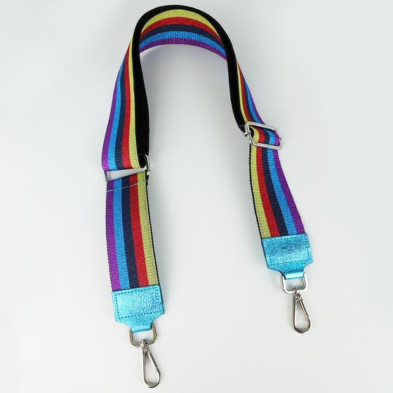 goldmarie Taschenriemen STREIFEN Muster rot-gelb-duneklblau-lila-hellblau metallic