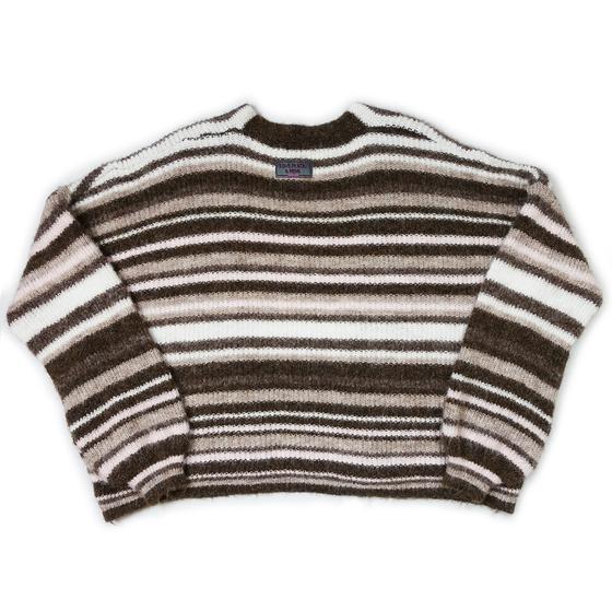 goldmarie Strickjacke LOVE PEACE MOIN - gestreift - braun-weiß