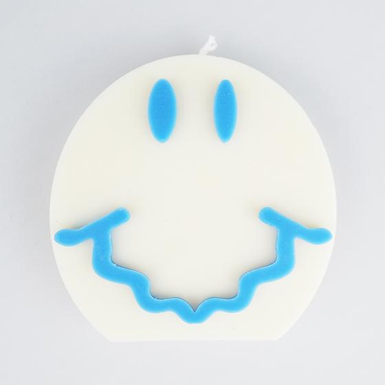 goldmarie Kerze SMILE - handgefertigt - creme-blau - 9cm - vegan
