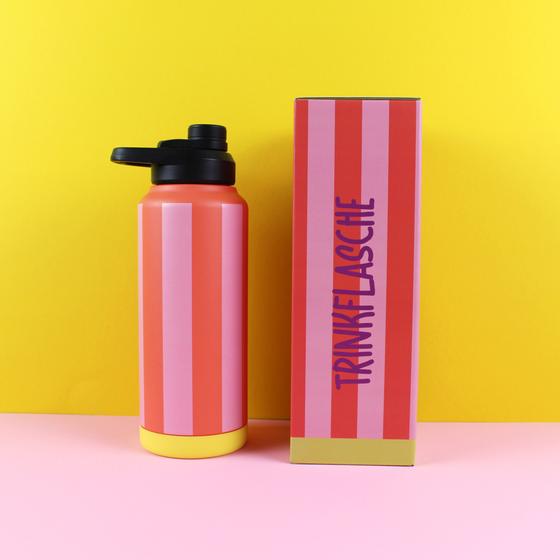 ava&yves Trinkflasche Stripes Feuerrot Rose Gelb 1000ml