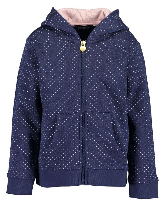 Sweatjacke "Pünktchen" mit Kapuze, Baumwolle, dunkelblau