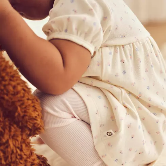 Müsli by Green Cotton Baby Puff Swing Dress Spring Tofu Shell Blue