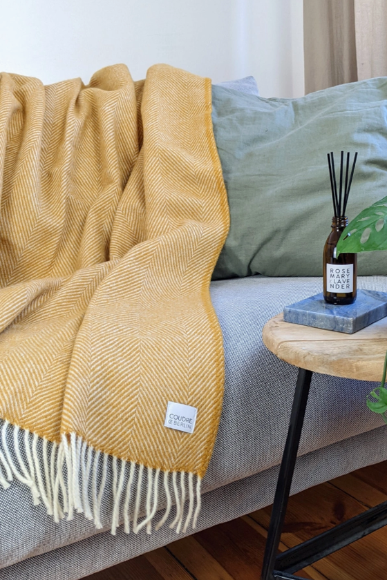 Decke | Wolldecke / Kuscheldecke Herringbone - Amber